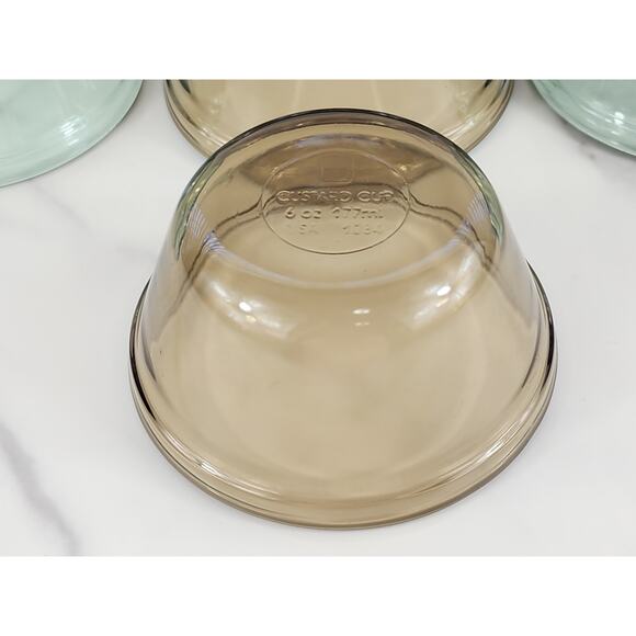 Anchor Custard Cup Small Glass Bowls 6oz Brown Green 70s Dessert Cup x6 USA Vtg - Picture 12 of 16